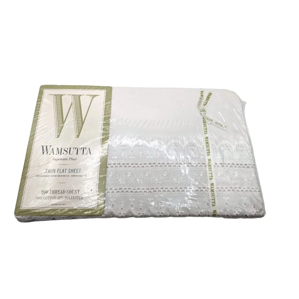 Vtg Wamsutta Beacon Hill  White Eyelet Lace Edged Supercale Twin Flat Sheet